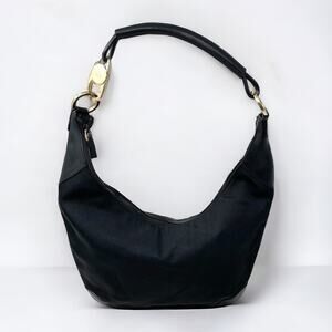 Gucci Vintage Black Nylon Leather Hobo Shoulder Bag Purse